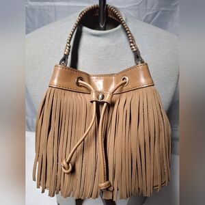 Patricia Nash Tan Leather Fringe Hobo Bag